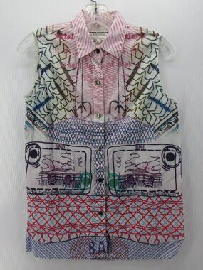 Mary Katrantzou Current Elliott Top 0 Blouse Patchwork Abstract AOP